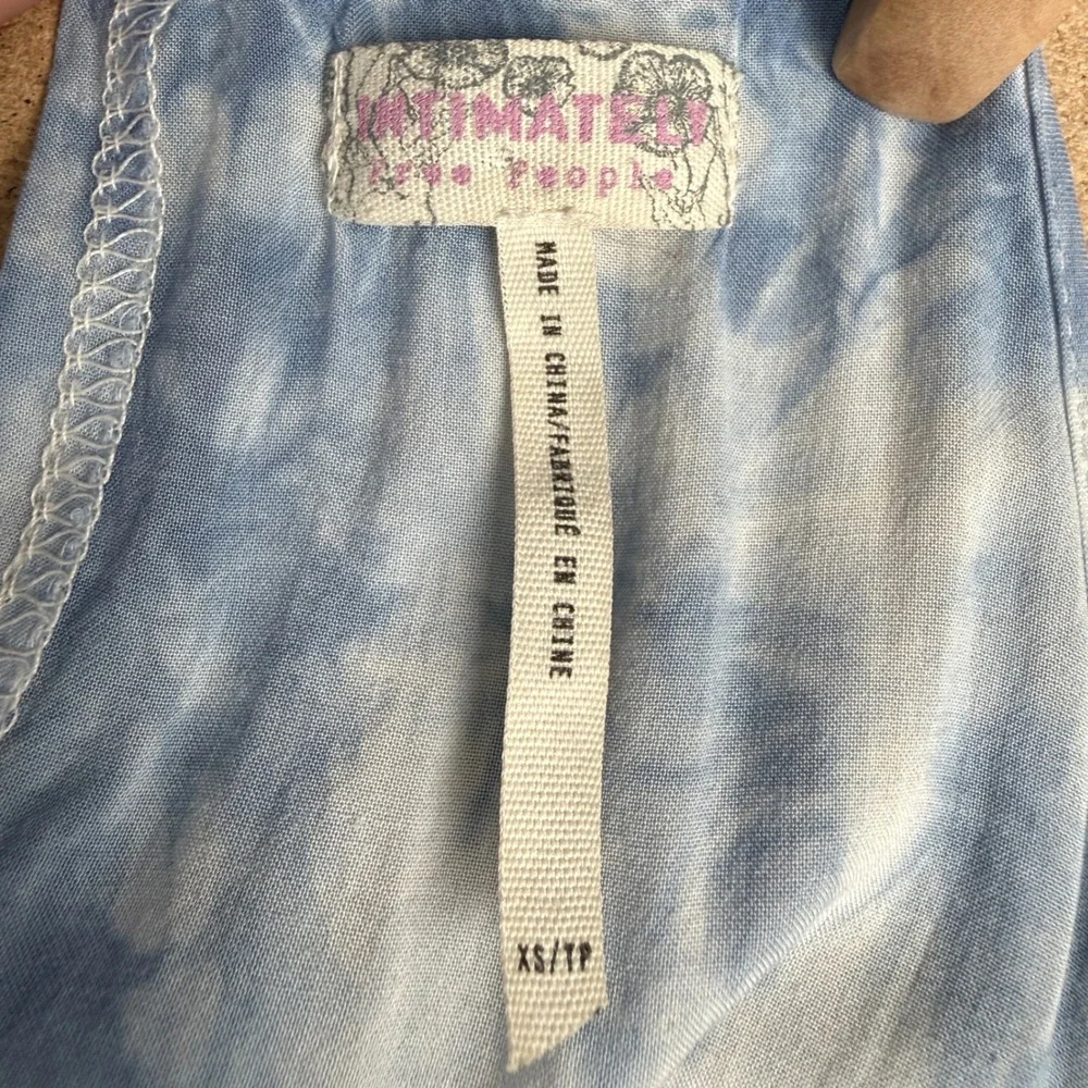 Intimately Free People Slip Dress Womens XS Blue Tie Dye Lace Trim‎ Boho Mini